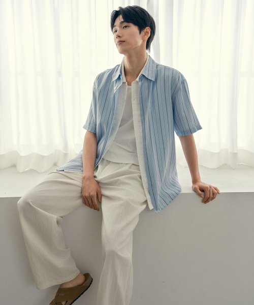 [COUTURE]RN Blended Stripe Oversized Fit Short Sleeve Shirt - 2 colors