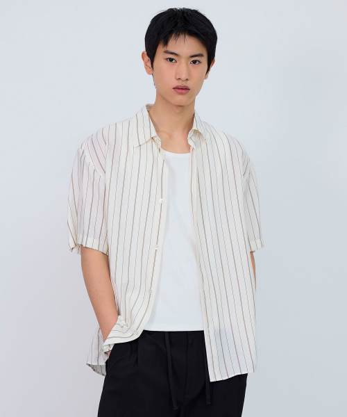 [COUTURE]RN Blended Stripe Oversized Fit Short Sleeve Shirt - 2 colors