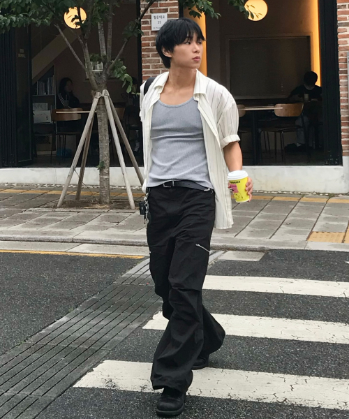 [COUTURE]RN Blended Stripe Oversized Fit Short Sleeve Shirt - 2 colors