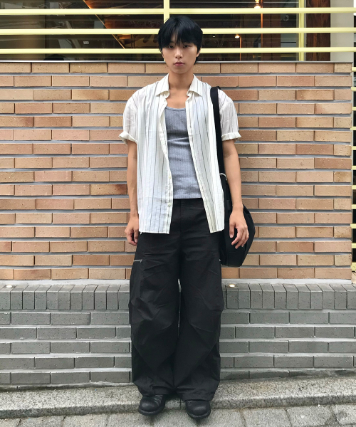 [COUTURE]RN Blended Stripe Oversized Fit Short Sleeve Shirt - 2 colors
