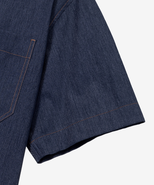 [COUTURE]linen blended denim like overfit short-sleeved shirt