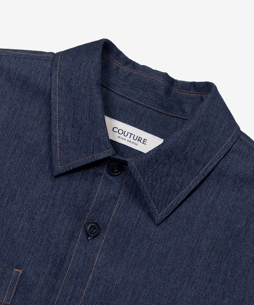 [COUTURE]linen blended denim like overfit short-sleeved shirt