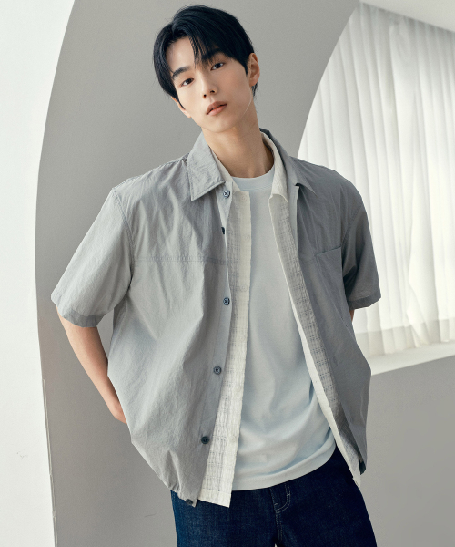 [COUTURE]Nylon Oversized Fit Pocket Short-Sleeved Shirt - 2color