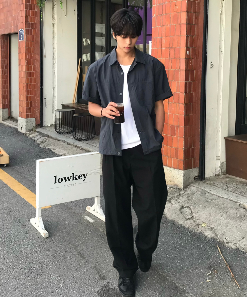 [COUTURE]Nylon Oversized Fit Pocket Short-Sleeved Shirt - 2color