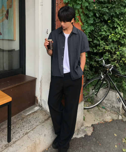 [COUTURE]Nylon Oversized Fit Pocket Short-Sleeved Shirt - 2color