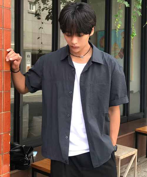 [COUTURE]Nylon Oversized Fit Pocket Short-Sleeved Shirt - 2color