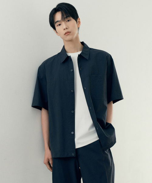 [COUTURE]Nylon Oversized Fit Pocket Short-Sleeved Shirt - 2color
