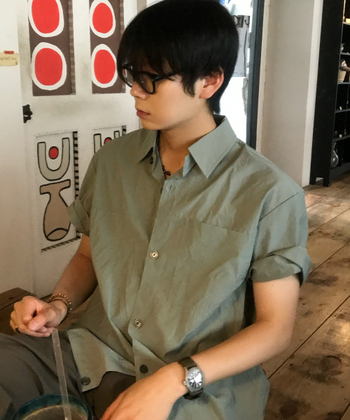[COUTURE]Nylon Oversized Fit Pocket Short-Sleeved Shirt - 2color