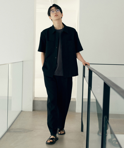 [COUTURE]Waffle tissue pocket semi-overfit short-sleeved shirt