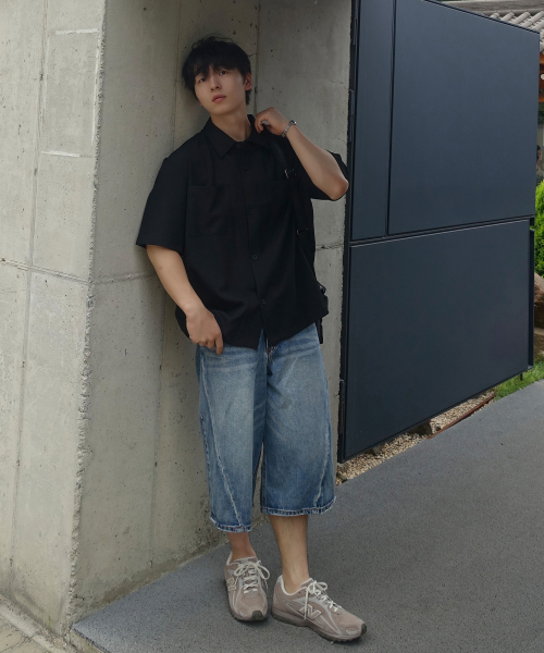 [COUTURE]Waffle tissue pocket semi-overfit short-sleeved shirt