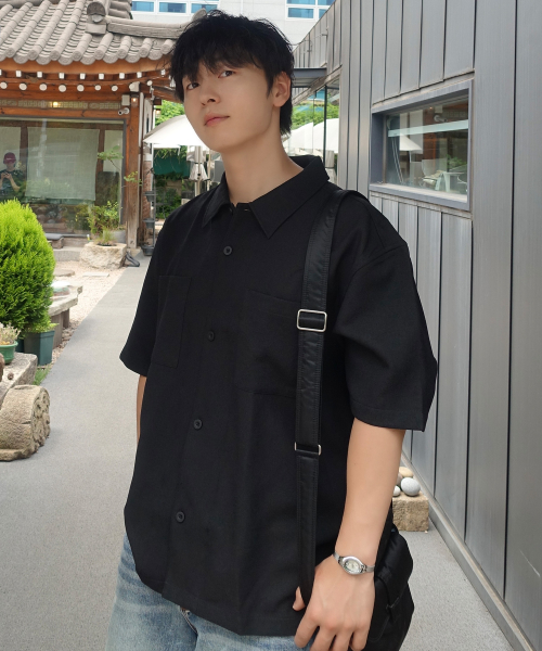 [COUTURE]Waffle tissue pocket semi-overfit short-sleeved shirt