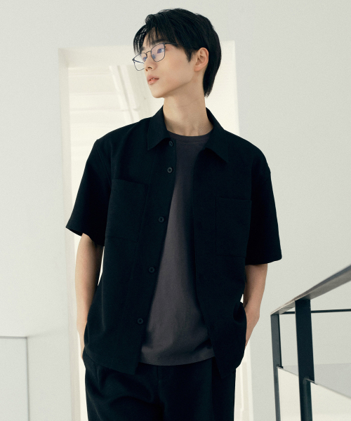 [COUTURE]Waffle tissue pocket semi-overfit short-sleeved shirt