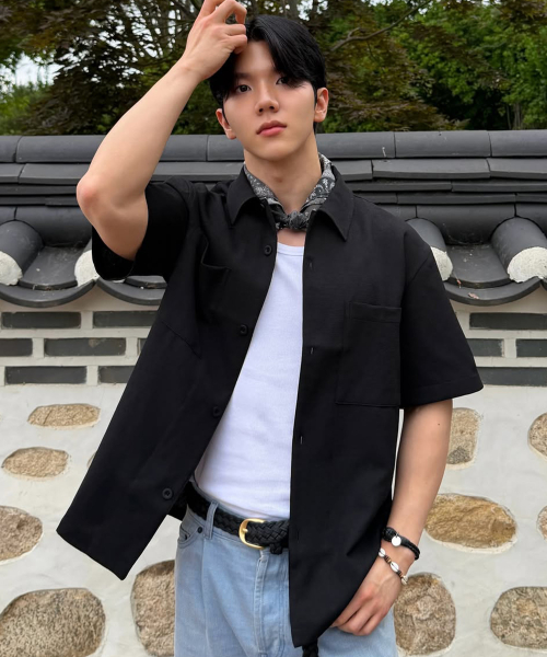 [SET][COUTURE]Waffle Organizing Pocket Semi-Overfit Short Sleeve Shirt Set-up