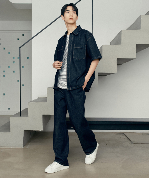 [COUTURE]7oz Nonfade Indigo Denim Oversized Fit Short-Sleeved Shirt