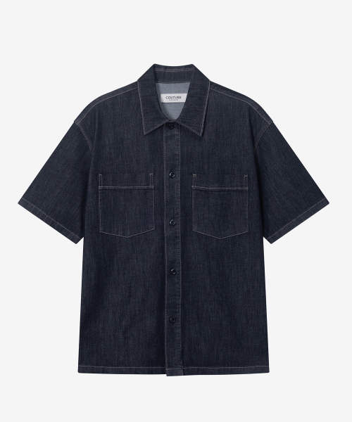 [SET][COUTURE]7oz Nonfaded Indigo Denim Oversized Fit Short-Sleeved Shirt Set-up