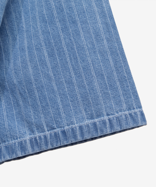 Stripe denim oversized fit pocket short-sleeved shirt