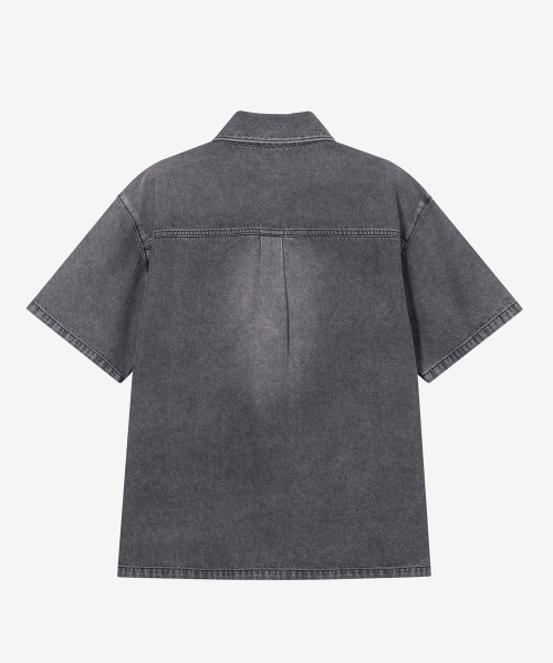 7ozVintage washing gray denim overfit short-sleeved shirt