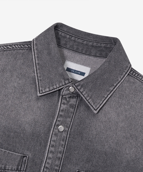 7ozVintage washing gray denim overfit short-sleeved shirt