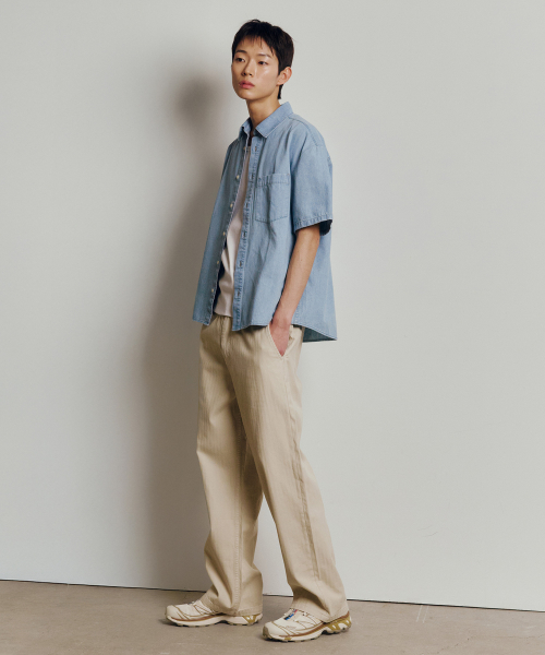 linen like denim overfit daily short-sleeved shirt - 3color