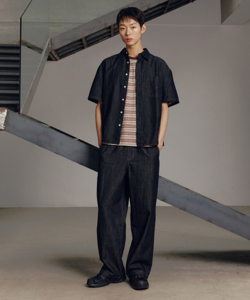 linen like denim overfit daily short-sleeved shirt - 3color