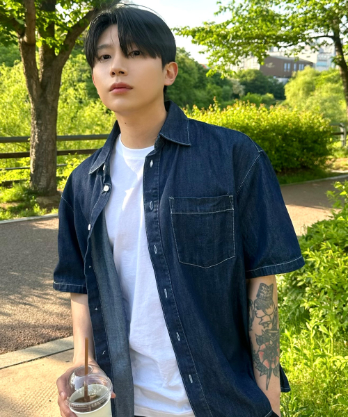 linen like denim overfit daily short-sleeved shirt - 3color