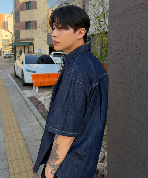 linen like denim overfit daily short-sleeved shirt - 3color