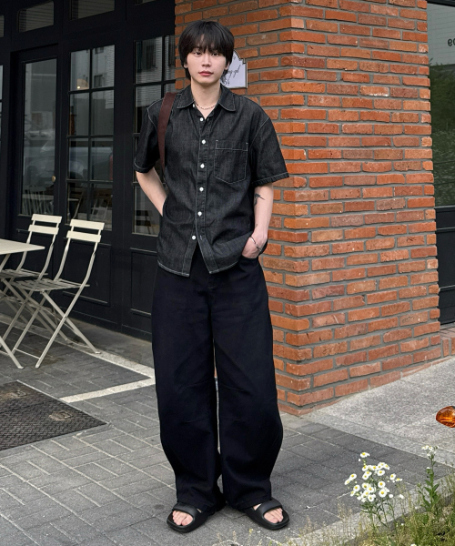 linen like denim overfit daily short-sleeved shirt - 3color