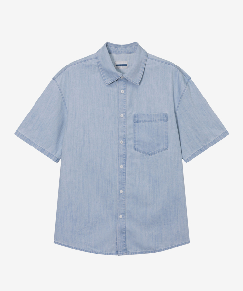 [2PACK]linen like denim overfit daily short-sleeved shirt - 3color