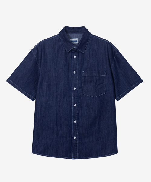[2PACK]linen like denim overfit daily short-sleeved shirt - 3color