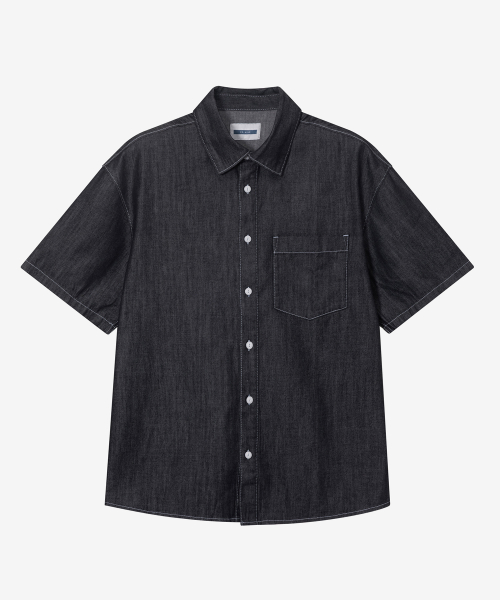 [2PACK]linen like denim overfit daily short-sleeved shirt - 3color