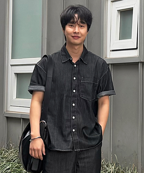 [2PACK]linen like denim overfit daily short-sleeved shirt - 3color