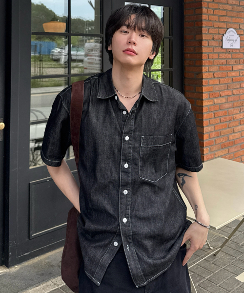 [SET]linen like denim shirt half pants setup - 3color