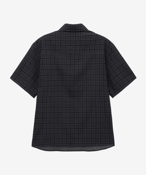 Dark Checkered Oversized Fit Short-Sleeved Shirt - 2color