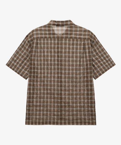 Checkered Oversized Fit Pocket Brown Short-Sleeved Shirt