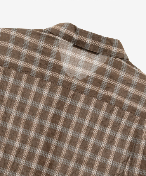 Checkered Oversized Fit Pocket Brown Short-Sleeved Shirt