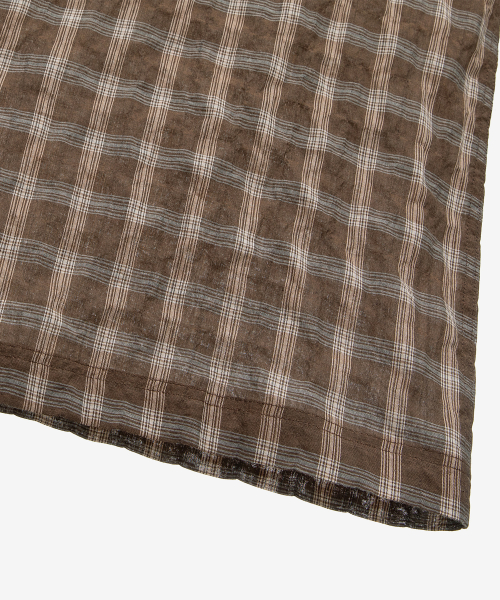 Checkered Oversized Fit Pocket Brown Short-Sleeved Shirt