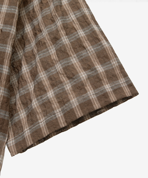 Checkered Oversized Fit Pocket Brown Short-Sleeved Shirt