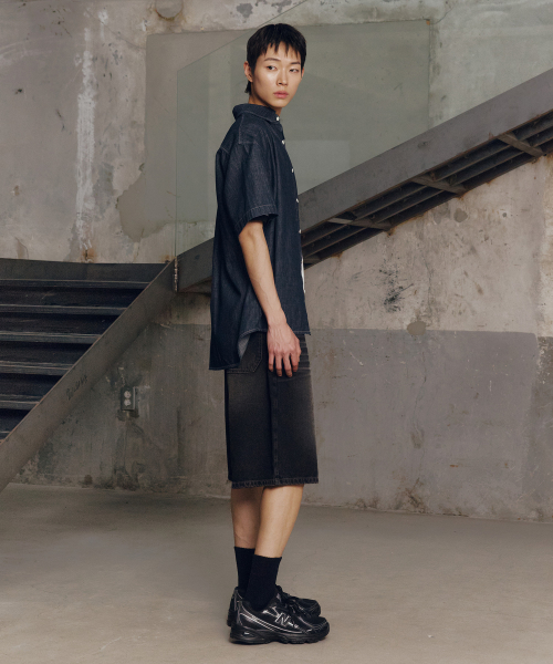 [ON]Stitch denim overfit daily short-sleeved shirt - 2color