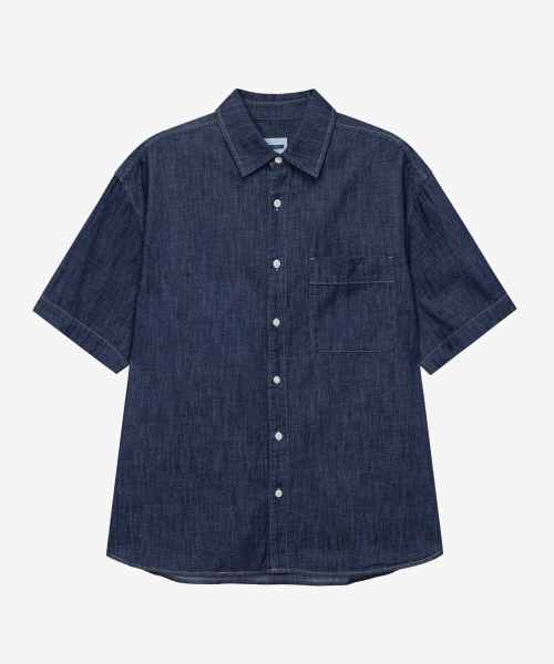 [ON]Stitch denim overfit daily short-sleeved shirt - 2color