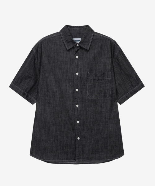 [ON]Stitch denim overfit daily short-sleeved shirt - 2color