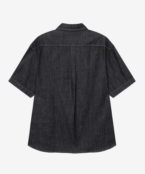 [ON]Stitch denim overfit daily short-sleeved shirt - 2color
