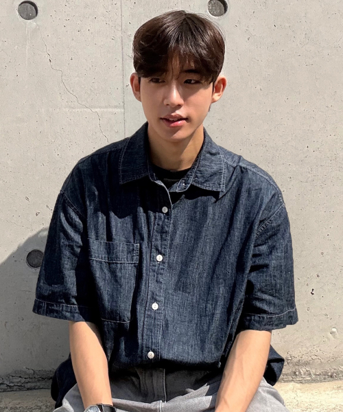 [ON]Stitch denim overfit daily short-sleeved shirt - 2color