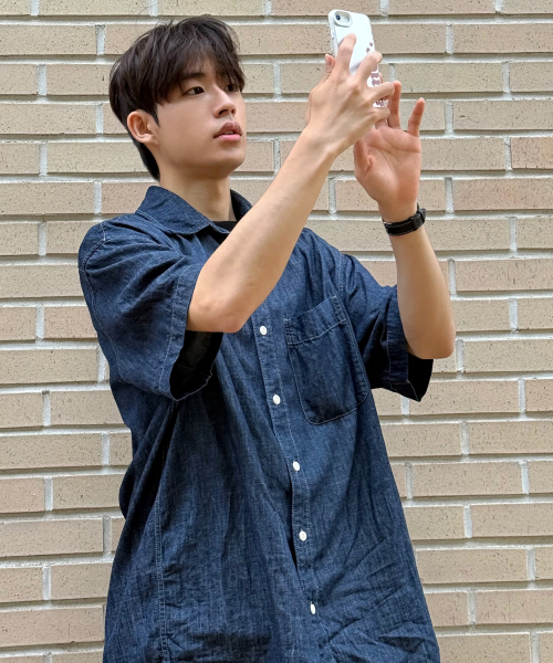 [ON]Stitch denim overfit daily short-sleeved shirt - 2color