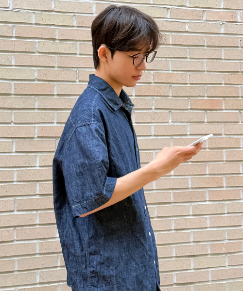 [ON]Stitch denim overfit daily short-sleeved shirt - 2color