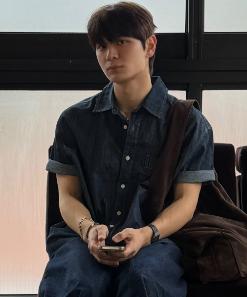 [ON]Stitch denim overfit daily short-sleeved shirt - 2color