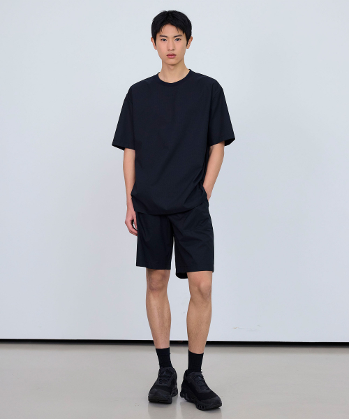 [Air Cool]Airhole Full Banding Black Half Pants