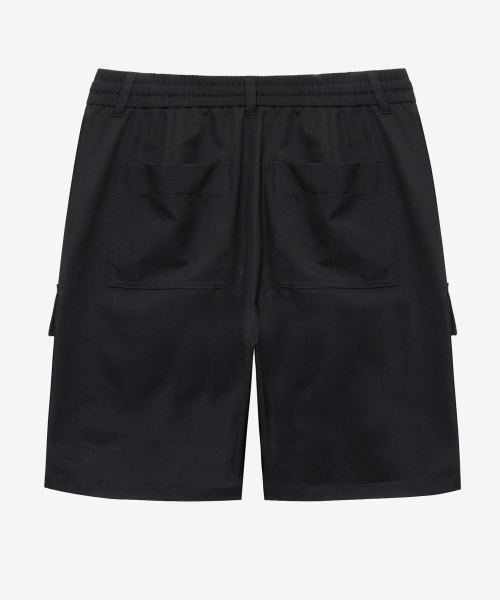[Air Cool]Mesh Semi-Wide Cargo Full Banding Black Half Pants