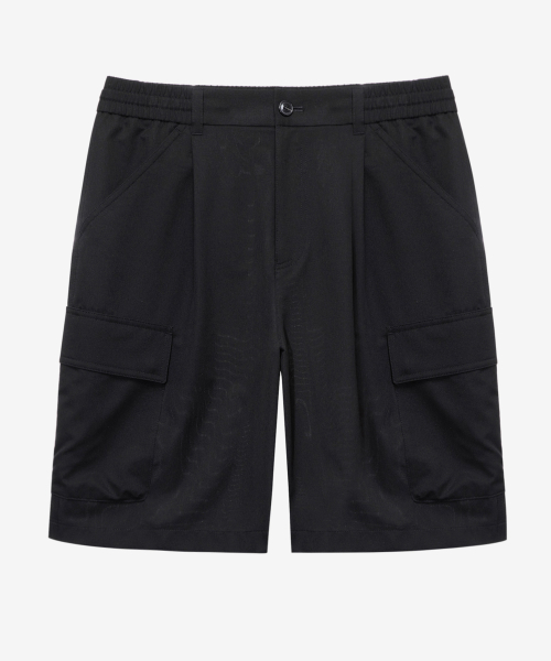 [Air Cool]Mesh Semi-Wide Cargo Full Banding Black Half Pants