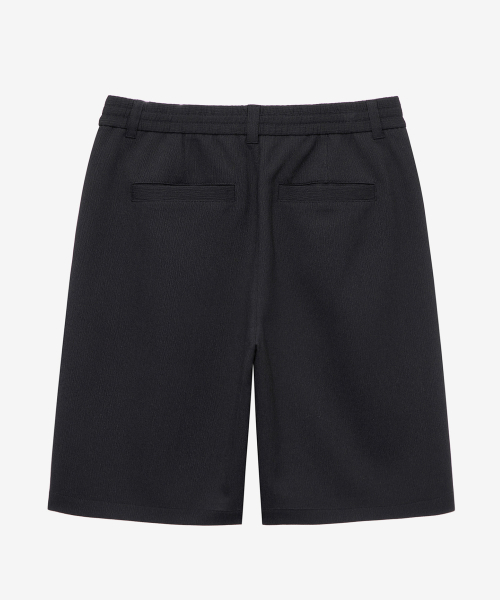 Relax Fit Crinkle Pull Banding Black Half Pants