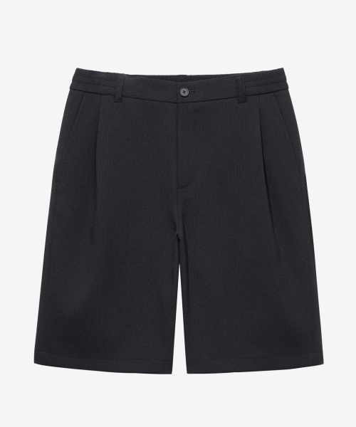 Relax Fit Crinkle Pull Banding Black Half Pants